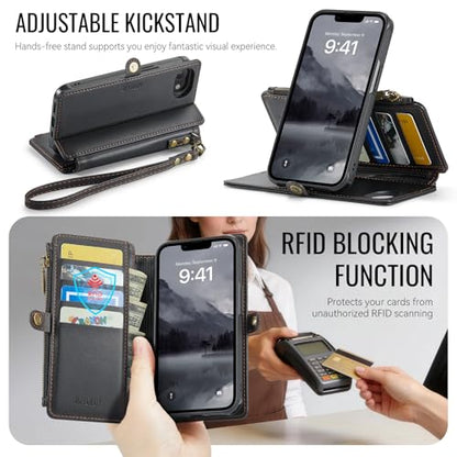 for iPhone 16E - Phone Case Wallet Magnetic Detachable, Black - color: Black, size: iPhone 16E