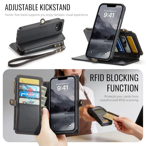 for iPhone 17E - Phone Case Wallet Magnetic Detachable, Black - color: Black, size: iPhone 17e