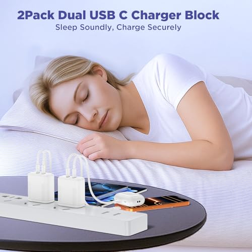 Essri 20W Gan Dual USB C Charger Block 2-Pack,PD 3.0 Fast Charging Wall Plug Power Adapter with Dual Type C Ports for iPhone 17/16/15/14/13 Pro Max,iPad Pro/Air/Mini,Galaxy S25 / S24,Google Pixel