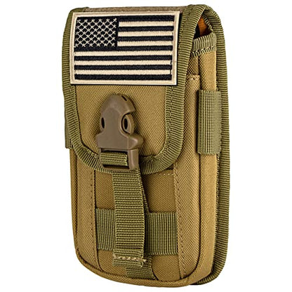Tactical Phone Holster Pouch Case, Molle Gadget Bag Molle Attachment Belt Holder Waist Bag for 4.7"-6.9" with US Flag Patch for iPhone 18 Pro Max/17 Pro/16 Pro/15 Pro - color: Tan
