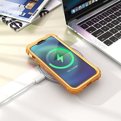 IDweel for iPhone 15 Case with Screen Protector,Luxury 3 in 1 Shockproof Slim Fit Hybrid Heavy Duty Protection Glitter Hard PC Cover Soft Silicone Bumper Full Body Case,Sundial Yellow - color: Sundial Yellow