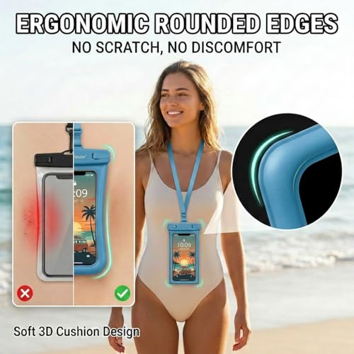 wellhouse 3D Waterproof Phone Pouch with Lanyard,Premium TPU100FT Deep Waterproof Phone Case for iPhone 17 16 15 14 13 12 Pro Max XS Samsung,Snorkeling, Surfing, Kayaking,Skiing,Hot Springs - color: 1 Pack - Blue7.0"