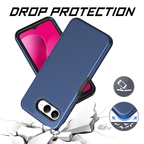 for T-Mobile REVVL 8 Phone Case with Tempered Glass Screen Protector,Dual Layer Heavy Duty Shockproof Protection Cover (Blue) - color: Blue