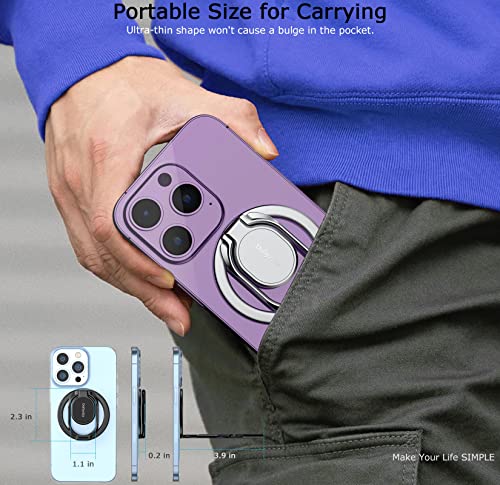 Doflyesky Magnetic Phone Grip Holder Kickstand, Gym Double Adjustable Finger Ring Grip and Stand, Compatible with PopSockets MagSafe Ring Removable for iPhone (Silver) - color: silver