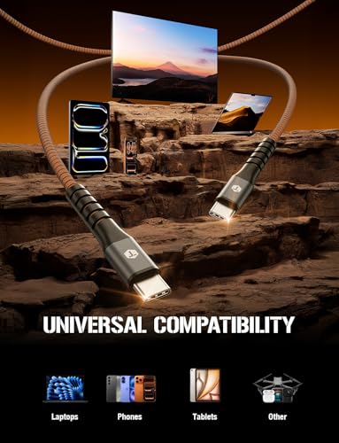 ToughTested 2ft USB-C to USB-C Cable, 60W PD Fast Charging Braided