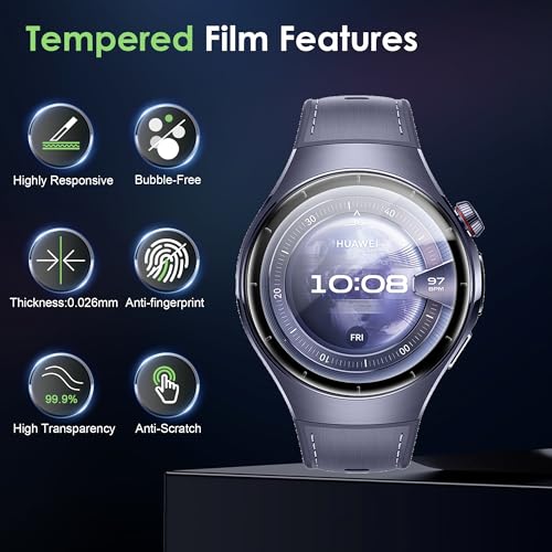 Compatible for Huawei Watch 5 46mm screen protector, Anti-Scratch 3D Full Screen Coverage flim, Case Friendly, HD Ultra, 4 PACK - size: Huawei Watch 5 46mm