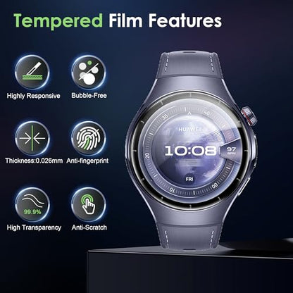 Compatible for Huawei Watch 5 46mm screen protector, Anti-Scratch 3D Full Screen Coverage flim, Case Friendly, HD Ultra, 4 PACK - size: Huawei Watch 5 46mm
