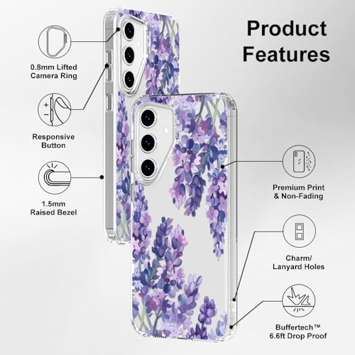 MOSNOVO Case for Samsung Galaxy S24 FE, [Buffertech 6.6ft Military-Grade Drop Protection] [Anti Peel Off Tech] Clear TPU Bumper Phone Case Cover Design - Lavender - color: Clear - Lavender, size: Samsung Galaxy S24 FE
