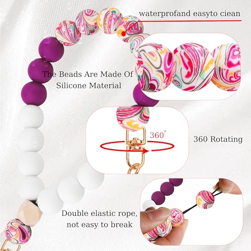 Silicone Beaded Phone Wrist Strap for Women, Elastic Wristlet - color: Plum