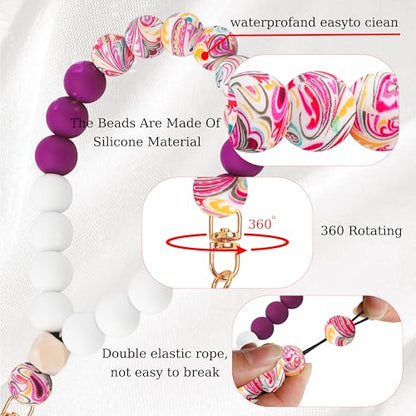 Silicone Beaded Phone Wrist Strap for Women, Elastic Wristlet - color: Plum