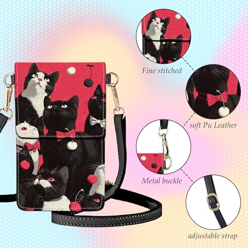 Small Crossbody Bags for Women Touchscreen Cell Phone Bag Cross Body Purses with adjustable Strap,Gifts For Teenage Girls - color: Cats With Pink Bow