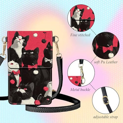 Small Crossbody Bags for Women Touchscreen Cell Phone Bag Cross Body Purses with adjustable Strap,Gifts For Teenage Girls - color: Cats With Pink Bow