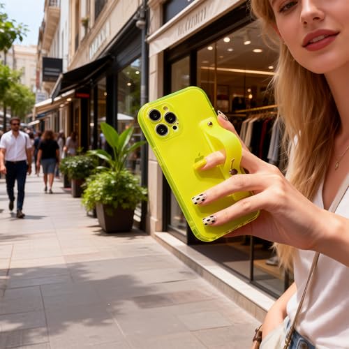 Strap Case for iPhone 13 Pro Max with Stand, Neon Green | Wrist Strap Kickstand, Adjustable Finger Hand Grip Loop, Slim Transparent Anti-Scratch Back, Soft Bumper Phone Cover - color: Neon Green, size: iPhone 13 Pro Max