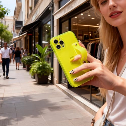 Strap Case for iPhone 13 Pro Max with Stand, Neon Green | Wrist Strap Kickstand, Adjustable Finger Hand Grip Loop, Slim Transparent Anti-Scratch Back, Soft Bumper Phone Cover - color: Neon Green, size: iPhone 13 Pro Max