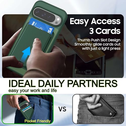 Magnetic for Google Pixel 10/Pixel 10 Pro Wallet Case Card Holder﻿ | Compatible with MagSafe, Shockproof Phone Cover with Detachable RFID Blocking Card Slot, Green - color: Green, size: Pixel 10/10 Pro