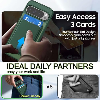 Magnetic for Google Pixel 10/Pixel 10 Pro Wallet Case Card Holder﻿ | Compatible with MagSafe, Shockproof Phone Cover with Detachable RFID Blocking Card Slot, Green - color: Green, size: Pixel 10/10 Pro