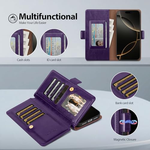 Compatible with iPhone 17 Case Wallet with Card Holder [7 Card Slot] Women Men,RFID Blocking Luxury PU Leather Phone Case Flip Folio Protector Cover Credit Card Slot Kickstand,Purple - color: Purple, size: iPhone 17