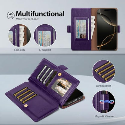 Compatible with iPhone 17 Case Wallet with Card Holder [7 Card Slot] Women Men,RFID Blocking Luxury PU Leather Phone Case Flip Folio Protector Cover Credit Card Slot Kickstand,Purple - color: Purple, size: iPhone 17