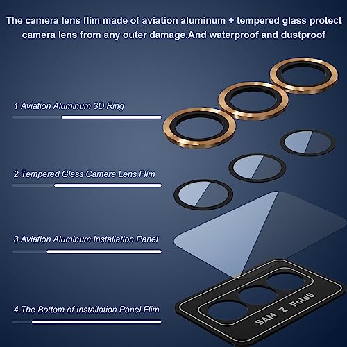 Suoman for Samsung Galaxy Z Fold 5 Camera Lens Protector, Metal Texture Style Tempered Glass Camera Lens Cover [Metal CD Lines]- Gold - color: Gold