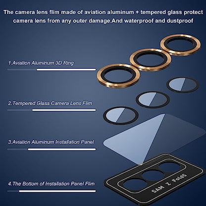 Suoman for Samsung Galaxy Z Fold 5 Camera Lens Protector, Metal Texture Style Tempered Glass Camera Lens Cover [Metal CD Lines]- Gold - color: Gold