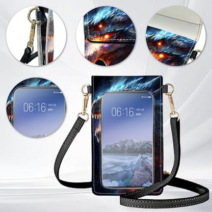 for Women Cell Phone Purse,with Touchscreen Cell Phone Purse,PU Leather Shoulder Bag Waterproof Phone Wallet Case with Clear Touch Screen Window up to 6.7 inch Smartphone, - color: Flame Dragon -170