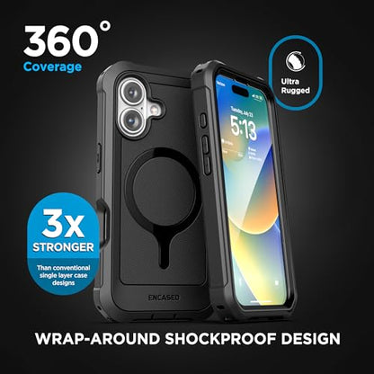 Encased Protective Case for iPhone 16 with Belt Clip (2025) Full-Body Case with Built-in Screen Protector and Phone Holster (Compatible with MagSafe) Black (for iPhone 16) - size: iPhone 16