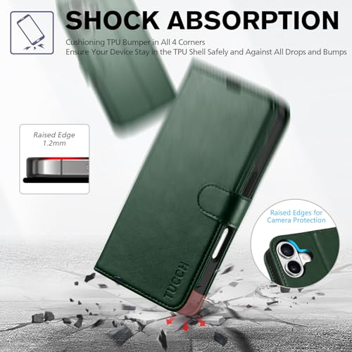 TUCCH Wallet Case for iPhone 17 (6.3") 2025, 4 Card Holders, Evergreen | RFID Blocking, Viewing Stand, Shockproof TPU Shell, PU Leather, Magnetic Closure, Protective Folio Flip Cover - color: Evergreen