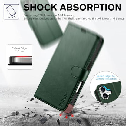 TUCCH Wallet Case for iPhone 17 (6.3") 2025, 4 Card Holders, Evergreen | RFID Blocking, Viewing Stand, Shockproof TPU Shell, PU Leather, Magnetic Closure, Protective Folio Flip Cover - color: Evergreen