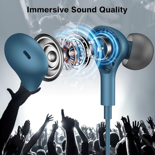 APETOO Wired Earbuds in-Ear Headphones 3.5mm Jack for Laptop/School Blue - color: Blue