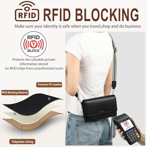 Small Crossbody Bags for Women RFID Vegan Leather Wristlet Phone Mini Purse Shoulder Handbag Wallet Travel Purse - color: Black