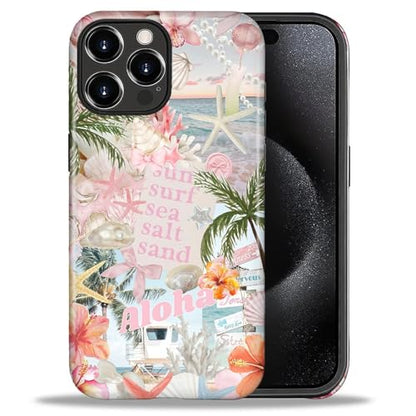 Case for iPhone 16 Pro, Cute Phone Case, Aloha Summer Collage | Hybrid 2-Layer Phone Cover，Military-Grade Protection Durable Shockproof Anti-Scratch Cases - color: Pink Aloha Summer Collage, size: Iphone 16 Pro