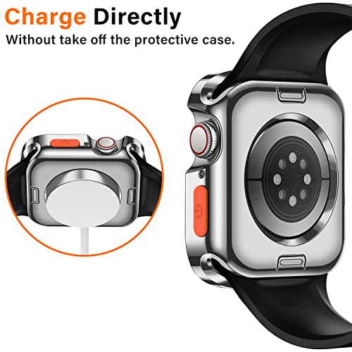 Amizee Rugged Case Compatible with Apple Watch Case Series 9/8/7 41mm SE 3/2/1 Series 6/5/4 40mm, Soft TPU Shockproof Bumper Drop Proof Protective Cover Compatible with iWatch - Plating Silver - color: Plating Silver, size: 40mm/41mm