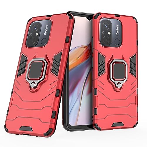 Max Power Digital Magnet Case for Xiaomi Redmi 12c Shockproof Hard Phone Cover with Grip, Metal Ring Kickstand Bumper Shell [Compatible with Magnetic Car Mount] (Red) - color: Red, size: Xiaomi Redmi 12c