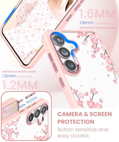 Crystal Clear Flower Pattern Case for Samsung Galaxy S26 FE-Pink | Girl Women Slim Soft TPU + Hard PC Military Grade Protective Phone Cover WithTempered Glass Screen Protector for S26 FE - color: S26 FE-Pink