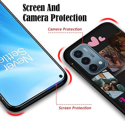 Custom Photo Case for OnePlus Nord N200 5G with Designed Picture Text Logo Name - Do It Yourself Protective Soft N 200 5 G Phone Cover Black Personlized for Dad Mom Couple - color: Black 12 - LOVE, 7 Photos