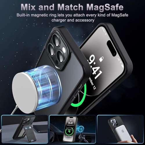 Newfuture Magnetic for iPhone 14 Pro Case Matte Shockproof, Black | Military Drop Protection, Slim Matte Anti-Fingerprint, Compatible with Magsafe, Camera Guard, Translucent Protective Cover - color: Black, size: iPhone 14 Pro 6.1 inch