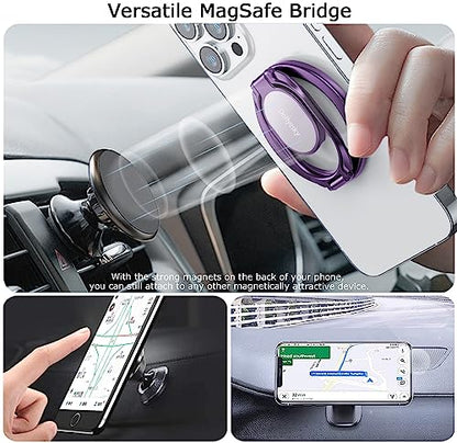 Doflyesky Metal Magnetic Phone Ring Holder, Double Adjustable Phone Grip and Stand Compatible with MagSafe Ring Holder, Compatible with PopSockets MagSafe Ring Grip, Compatible with Case/Cover - color: Purple