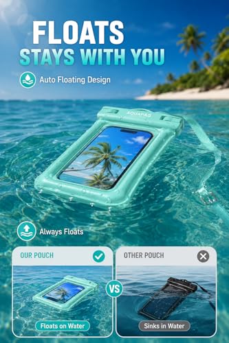 NEPHI IP68 Waterproof Phone Pouch 2 Pack-Up to 8.0"，Adjustable Neck Lanyard Floating Waterproof Phone Case for iPhone,Phone Dry Bags for Vacation Beach Pool Travel Essentials (Aqua Green 2 Pack) - color: Aqua Green 2 pack