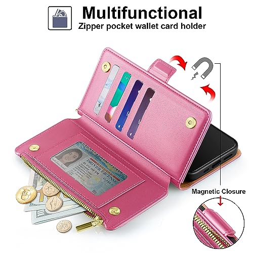 Antsturdy for iPhone 17 Pro Max Phone Wallet Case Women,Hot Pink | RFID Blocking,with Credit Card Holder Slots,PU Leather Purse,Zipper Pocket,Wrist Strap Kickstand,Flip Folio Cover for Men - color: Hot Pink