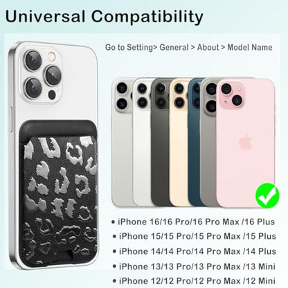 for MagSafe Wallet,Magnetic Card Holder for Phone Case - color: Black Leopard
