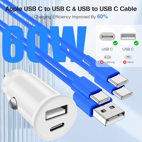 40W USB C Car Charger, Dual Port USB-C & USB-A Car Fast Charging Adapter ﻿ - color: Blue, size: 3ft