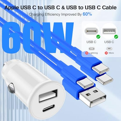 40W USB C Car Charger, Dual Port USB-C & USB-A Car Fast Charging Adapter ﻿ - color: Blue, size: 3ft