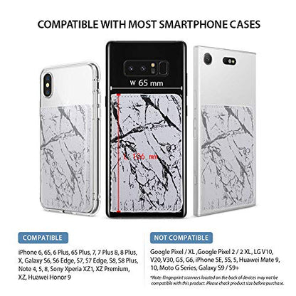 CheapSunday ID Card Holder for Back of Phone Leather Phone Wallet Stick On with Stand Flip Waterproof Leather Adhesive Wallet for Most Cellphones (Marble White) - color: Marble White
