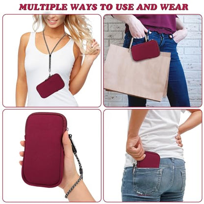 Pwsap Phone Sock, Universal Shock & Impact Resistant Neoprene Pouch with Carabiner and Lanyard Strap Sleeve Case for Hiking & Travelling Phone Bag Fits Phones up to 7 Inches, Wine Red, M - color: Wine red, size: M