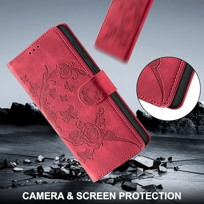 Wallet Case for Motorola Moto G Power (2025), Red | RFID Blocking, Magnetic Closure, Card Holder, Kickstand, Shockproof Flip Cover - color: Red