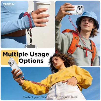 SURPHY Anti Theft Phone Strap, Phone Lanyard, Sturdy Steel Wire Keychain - color: P1- Red