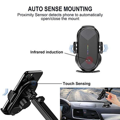 Wireless Car Charger Mount, 15W Qi Fast Charging Auto-Clamping Phone Holder, Vent/Mount Compatible with iPhone 13/12/11/X/8, Samsung S20/S10/Note20/Note10 - color: Red