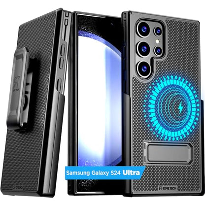 Designed for Samsung Galaxy S24 Ultra Case with Belt Clip Holster | Rugged Cover with Strong Magnet & Kickstand Heavy Duty Combo - Black - color: Black, style: Galaxy S24 Ultra
