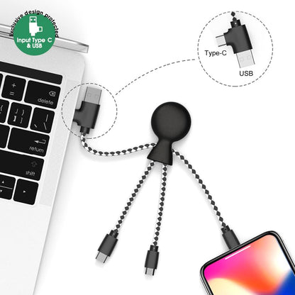 Xoopar - Mr Bio 4 in 1 Multi USB Cable Octopus Design Black - Universal Recycled Plastic Charger - USB Plug - USB-C - Lightning - Micro USB for Universal Smartphone - color: Black