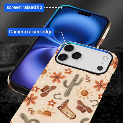 ZHEGAILIAN Case Compatible with iPhone 17 Pro,Hybrid 2-Layer Hard Shell for Girl Boy Women Men,Denim Boots Cactus - color: Denim boots cactus, size: iPhone 17 Pro